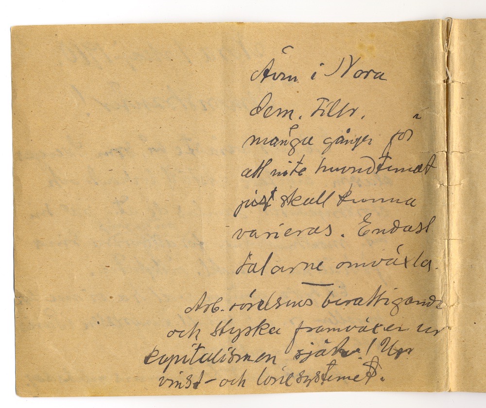 1:a majtal i Nora 1910. – Sida 2 - Klicka för bild i full storlek.
En inskannad sida från ett gulnat häfte med text i svart bläck.