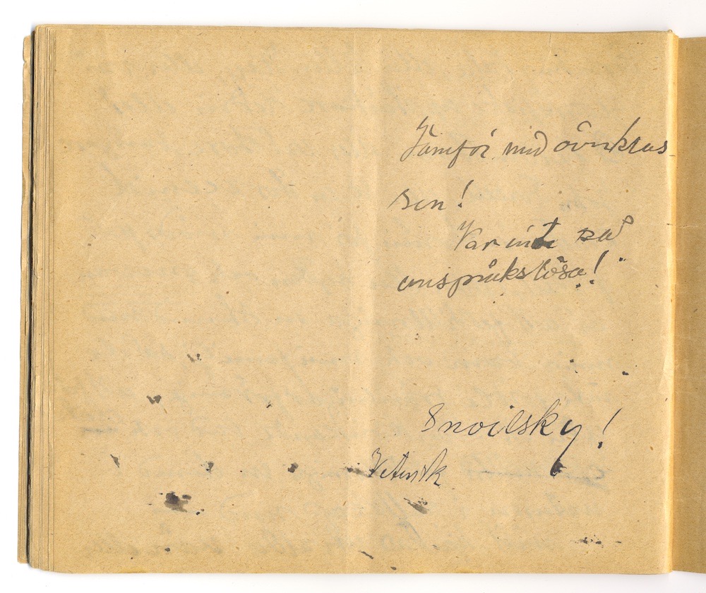 1:a majtal i Nora 1910. – Sida 44 - Klicka för bild i full storlek.
En inskannad sida från ett gulnat häfte med text i svart bläck.