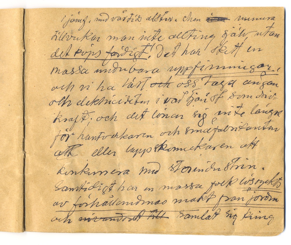 Tal i Askersund från den 8 maj 1910. – Sida 7 - Klicka för bild i full storlek.
En inskannad sida från ett gulnat häfte med text i svart bläck.