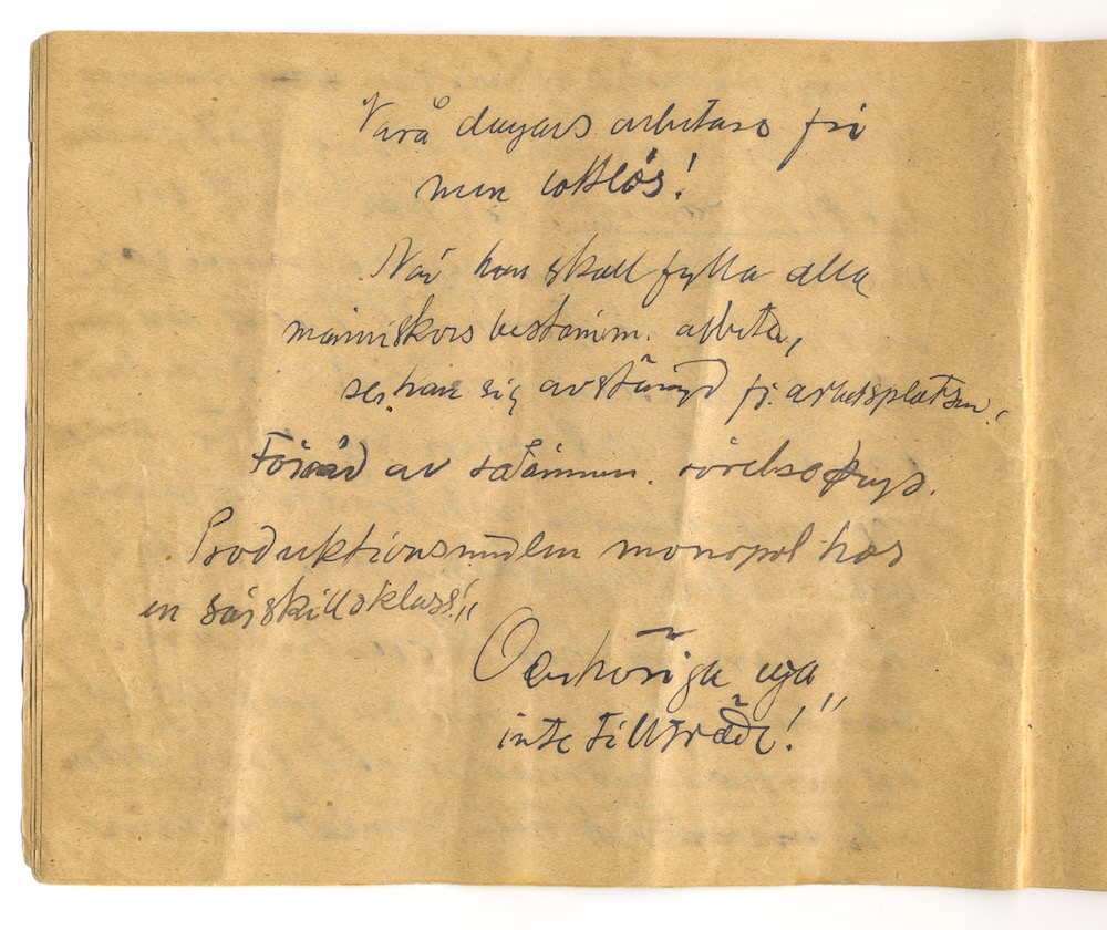 Tal i Askersund från den 8 maj 1910. – Sida 8 - Klicka för bild i full storlek.
En inskannad tom sida från ett gulnat häfte.